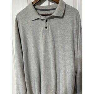 St Johns Bay Mens Legacy Polo Shirt Long Sleeve Gray Heathered‎ Casual Top